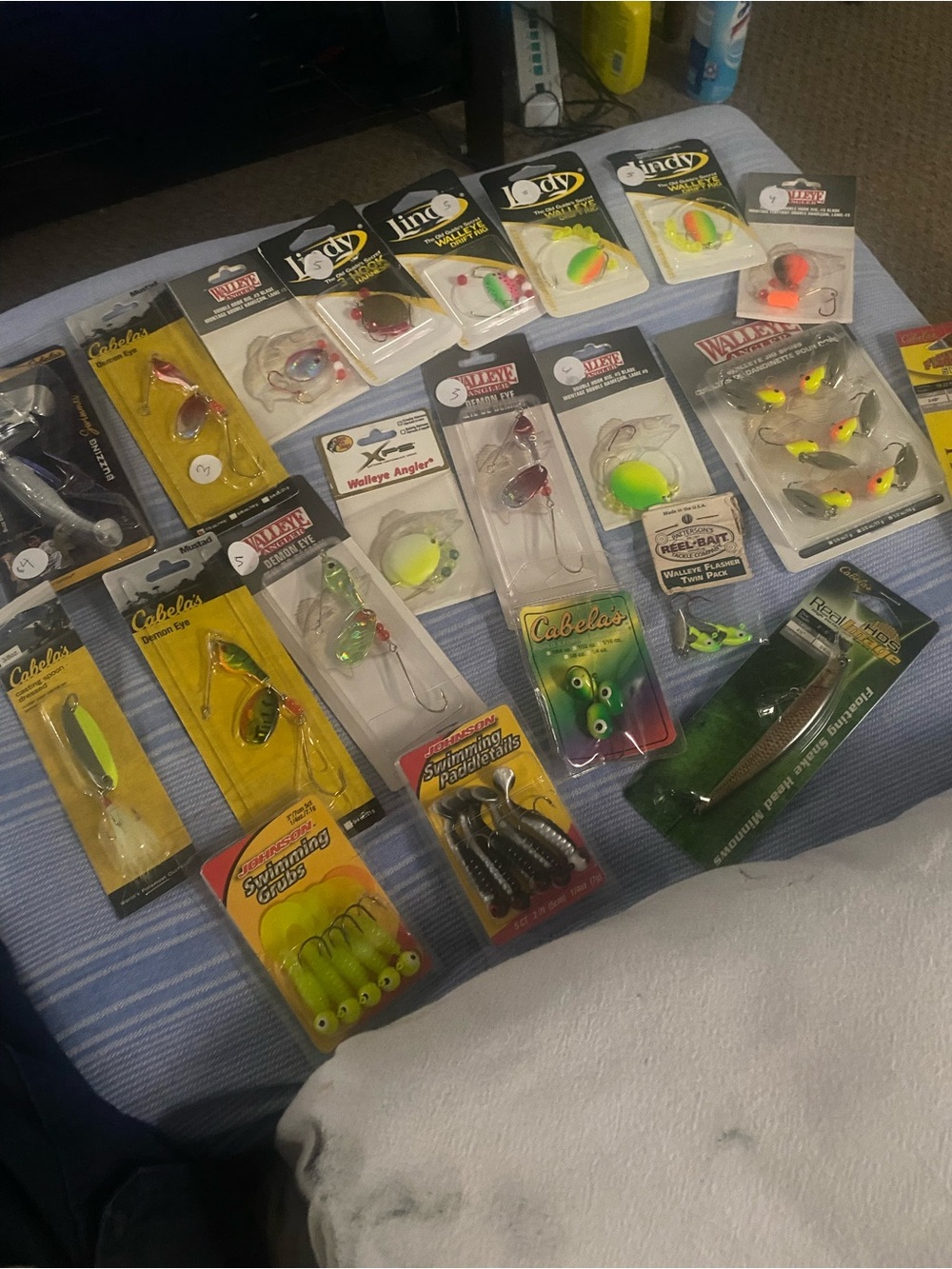 Cabela's Assorted Yellow and Green Fishing Lures and Jigs